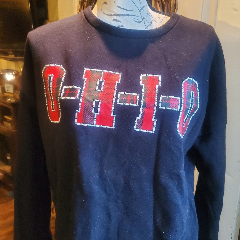 VS Pink Plaid Studded Ohio Cropped Sweatshirt Women's Size Medium EUC